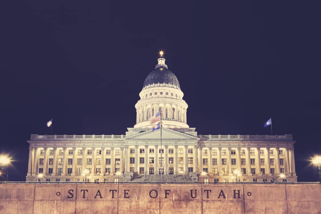 utah state capitol building in salt lake city at night, usa.